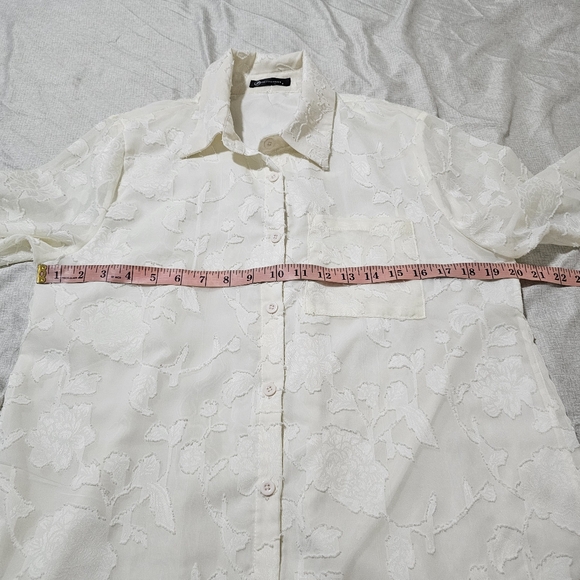 Pretty Garden Romantic Sheer Chiffon Textured Blouse Button Down Cream Small - Picture 8 of 16